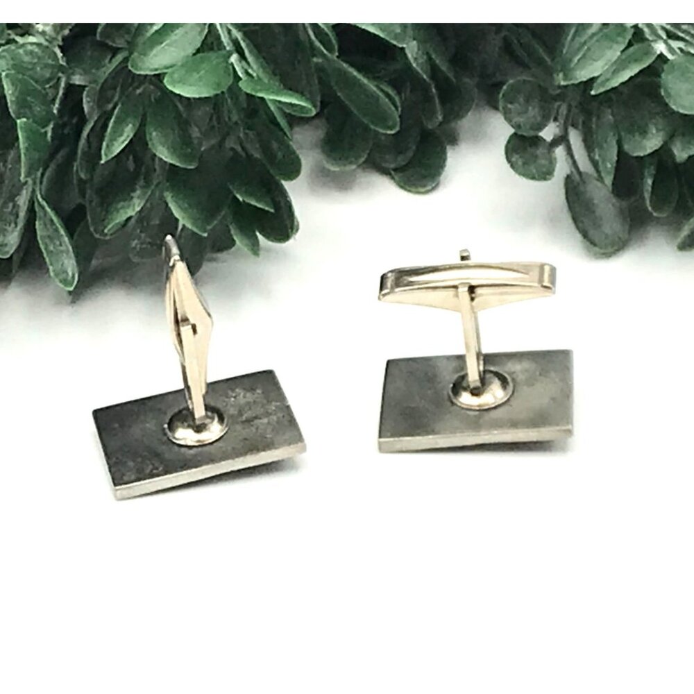 Vintage Silver Tone Rectangular Cufflinks With Ab… - image 3